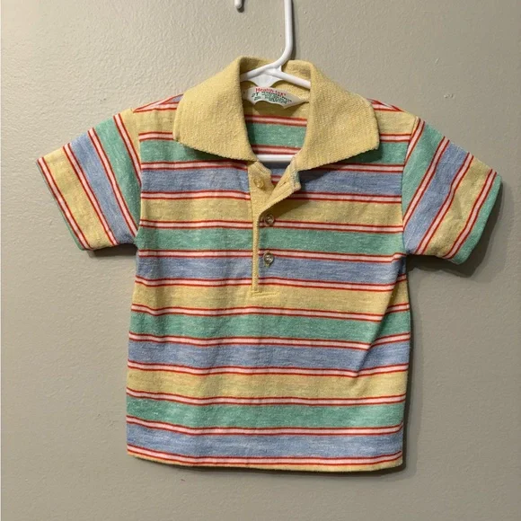 Vintage Healthtex 70s Striped Polo Shirt 2T USA Made Retro Kid Tee - Picture 6 of 6